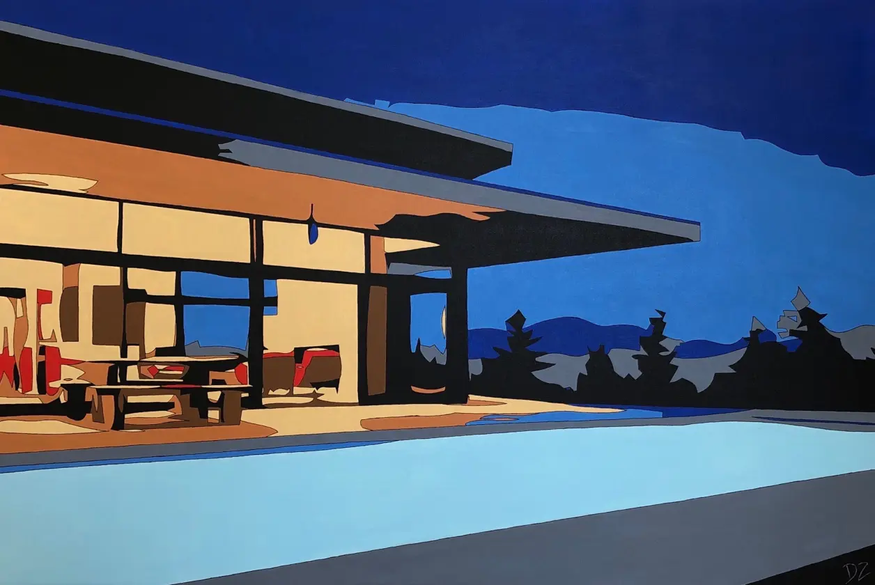Dainis Zakis' "Mountain House" Acrylic on Canvas artwork for sale